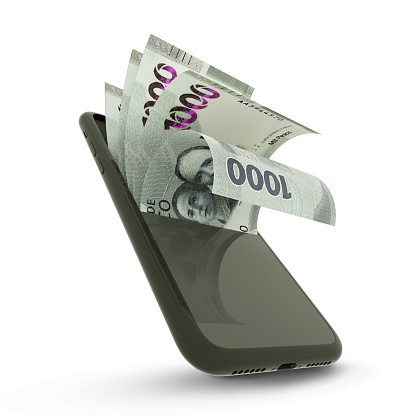 3D rending of Mexican Peso inside a mobile phone